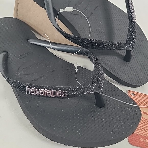 NWT Havaianas Thong Flip Flops Black Glitter Women's Sz 6 - Picture 2 of 3